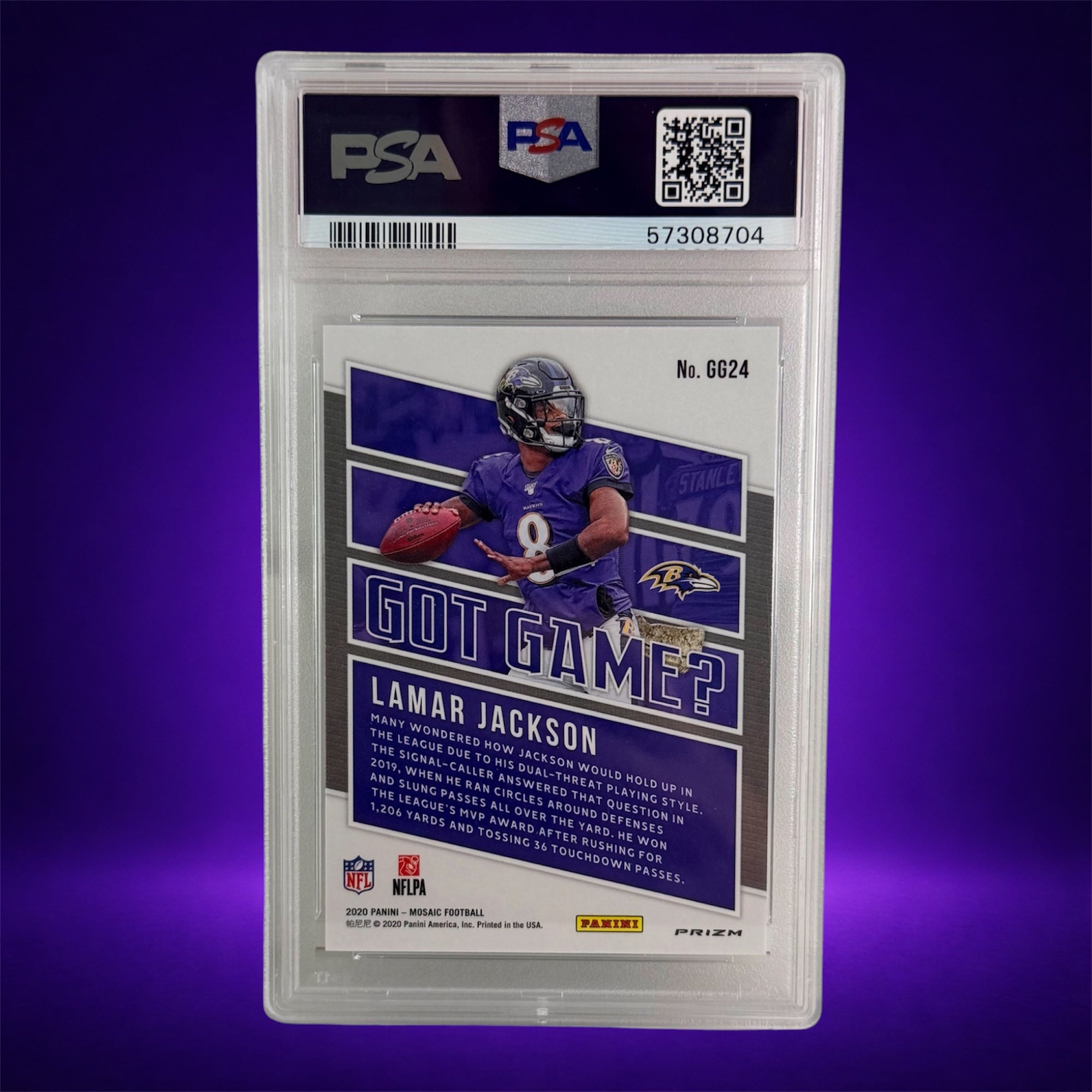 Lamar Jackson 2020 PSA 10 Panini NFL Mosaic Got Game? #GG24