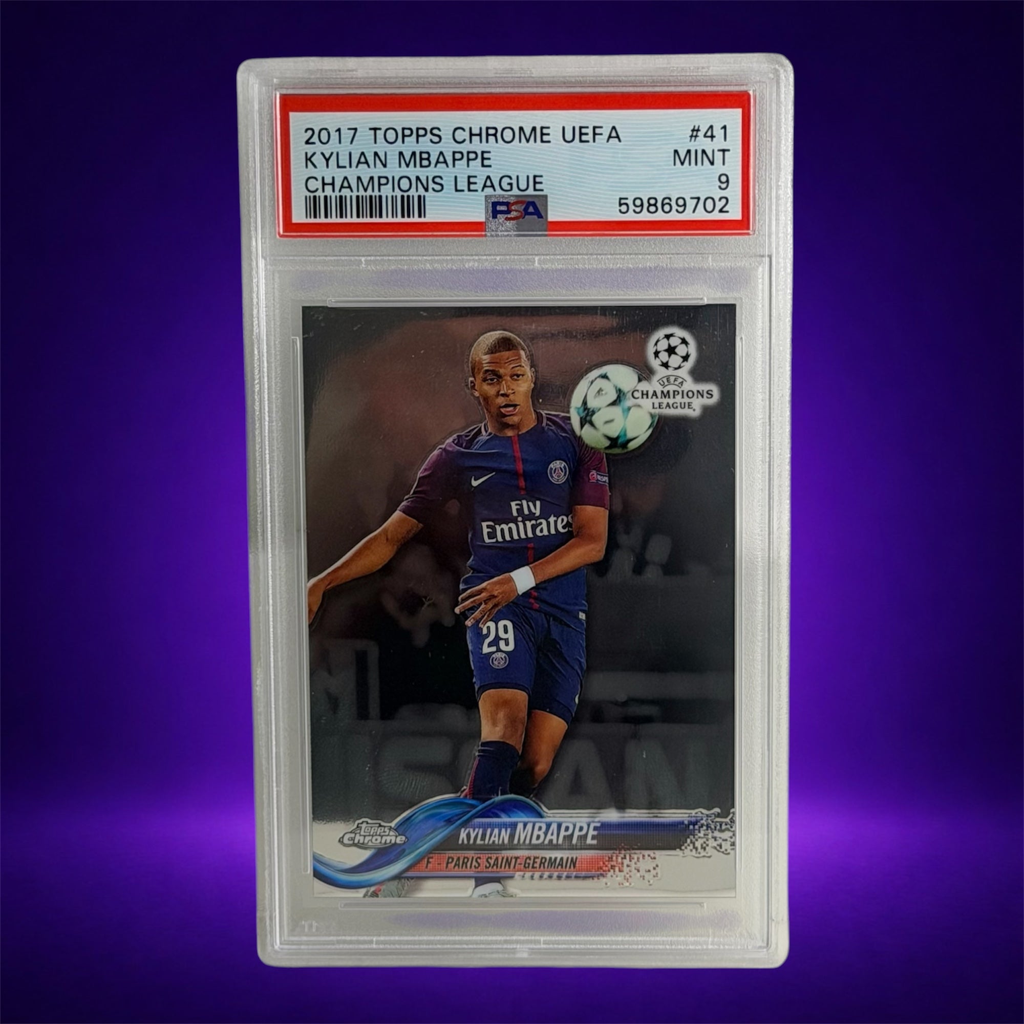 Kylian Mbappe Rookie PSA 9 – 2017 Topps Chrome UEFA Champions League #41